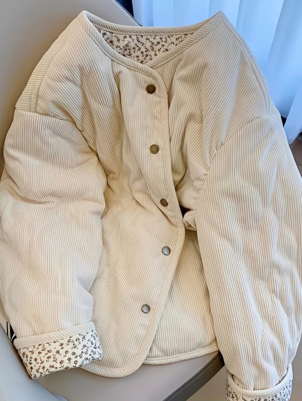 Patchwork Floral Gourd Pattern Quilted Jacket, Long Sleeve Corduroy Patchwork